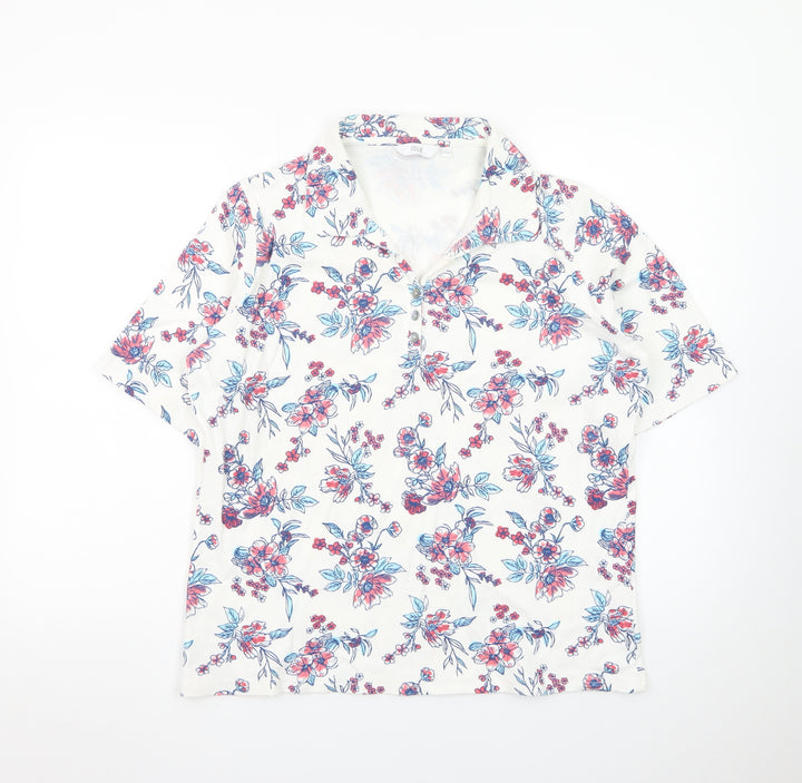 ISLE Womens Multicoloured Floral Collared Polo Shirt Size L 18-20