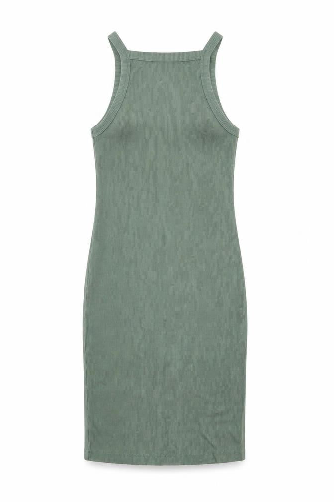 Pull&Bear Women Green S Ribbed Tank Dress Cotton Blend