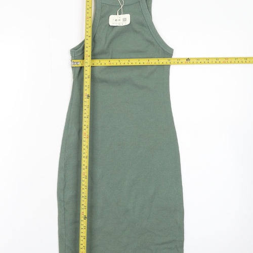 Pull & Bear Women Green S Ribbed Tank Dress Cotton Blend