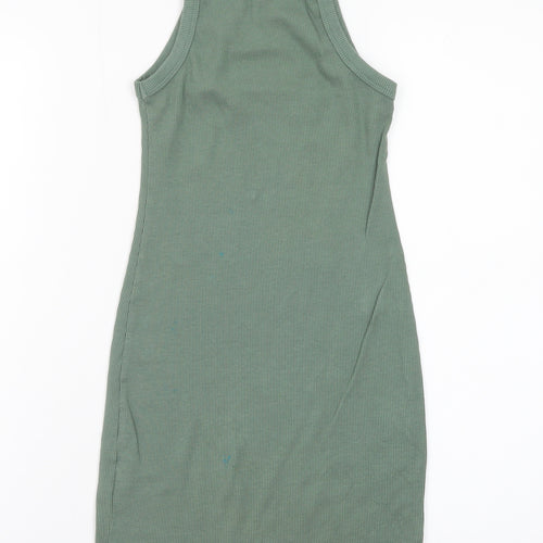 Pull & Bear Women Green S Ribbed Tank Dress Cotton Blend