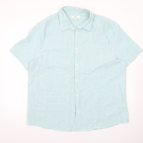 Marks and Spencer Men's Blue Check Short Sleeve Dress Shirt 2XL