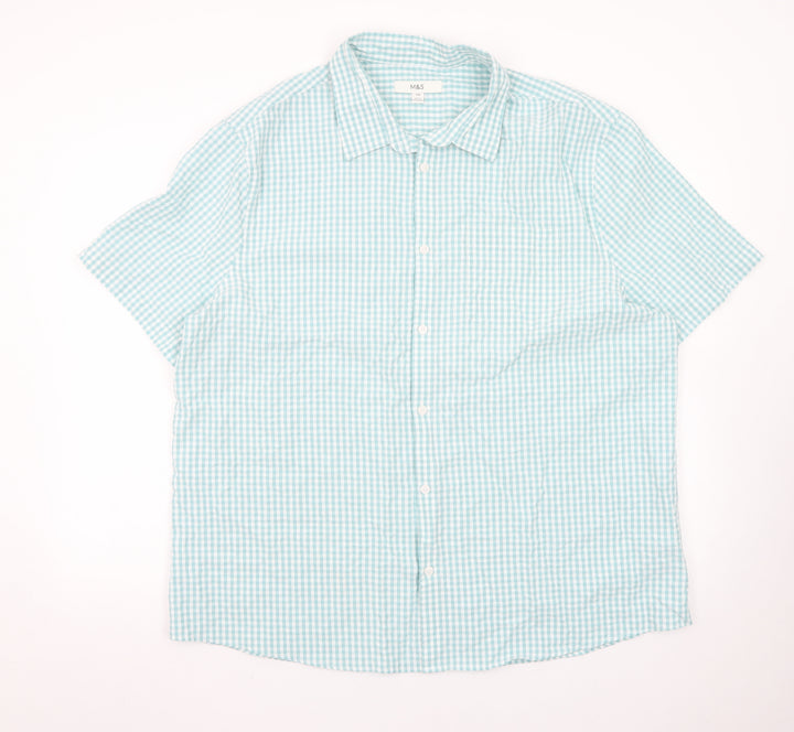 Marks and Spencer Men's Blue Check Short Sleeve Dress Shirt 2XL
