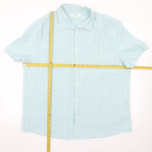 Marks and Spencer Men's Blue Check Short Sleeve Dress Shirt 2XL