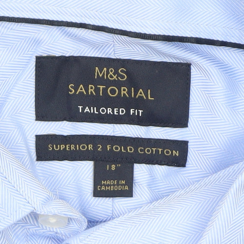 Marks and Spencer Men’s Blue Tailored Fit Cotton Dress Shirt 18”