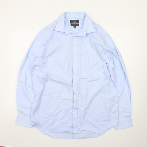 Marks and Spencer Men’s Blue Regular Fit Non-Iron Long Sleeve Dress Shirt 42cm