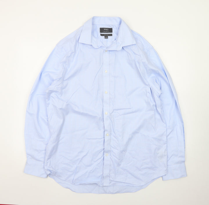 Marks and Spencer Men’s Blue Regular Fit Non-Iron Long Sleeve Dress Shirt 42cm
