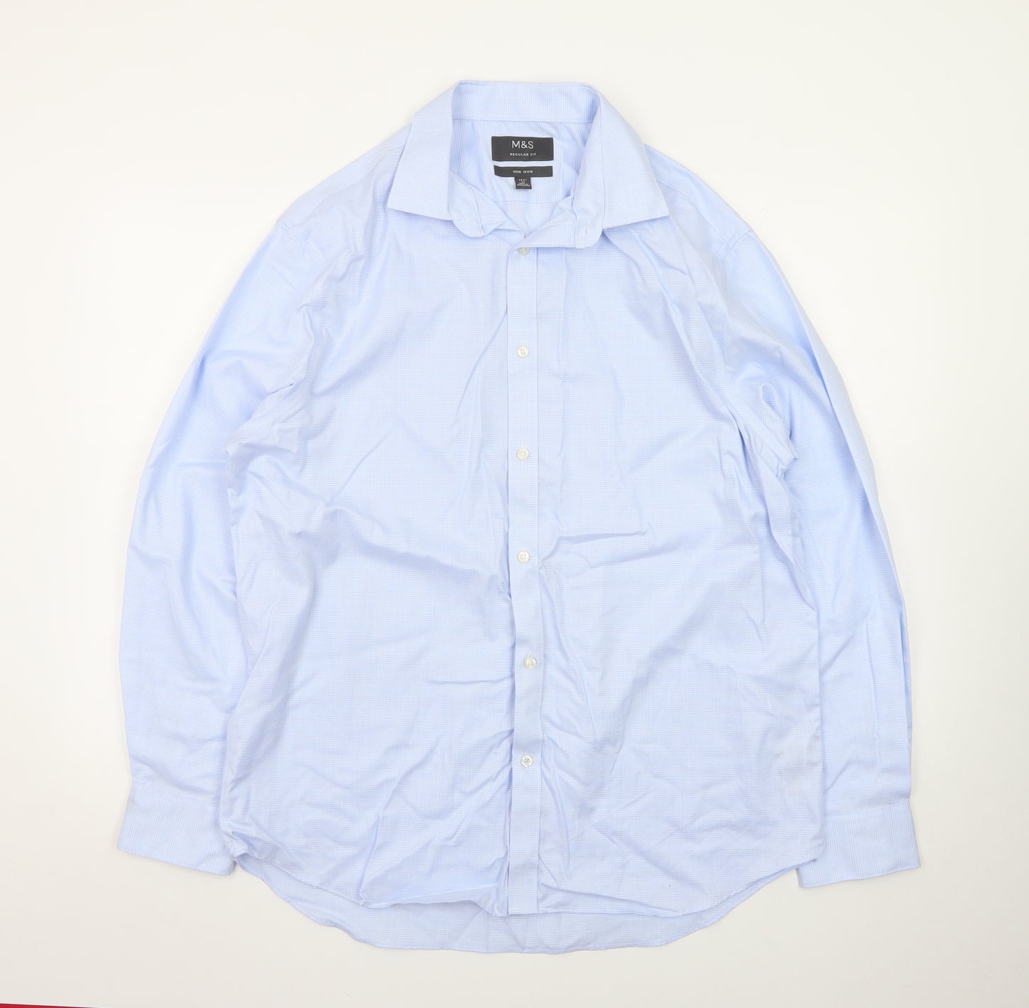 Marks and Spencer Men’s Blue Regular Fit Non-Iron Long Sleeve Dress Shirt 42cm