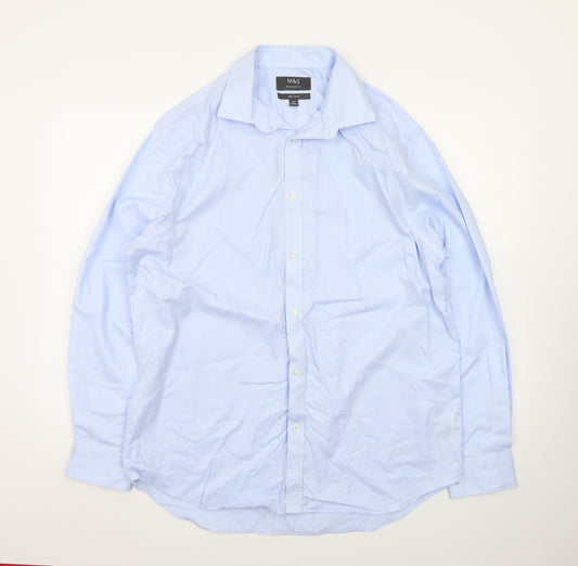Marks and Spencer Men’s Blue Regular Fit Non-Iron Long Sleeve Dress Shirt 42cm