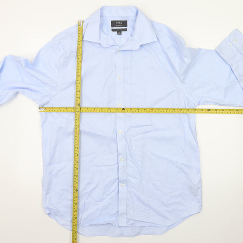 Marks and Spencer Men’s Blue Regular Fit Non-Iron Long Sleeve Dress Shirt 42cm