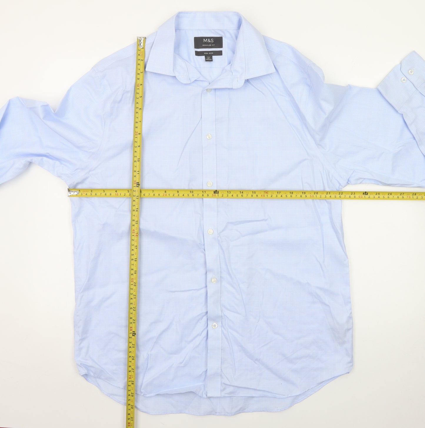 Marks and Spencer Men’s Blue Regular Fit Non-Iron Long Sleeve Dress Shirt 42cm