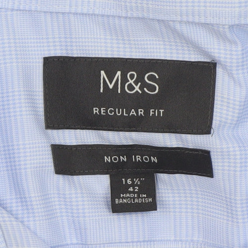 Marks and Spencer Men’s Blue Regular Fit Non-Iron Long Sleeve Dress Shirt 42cm
