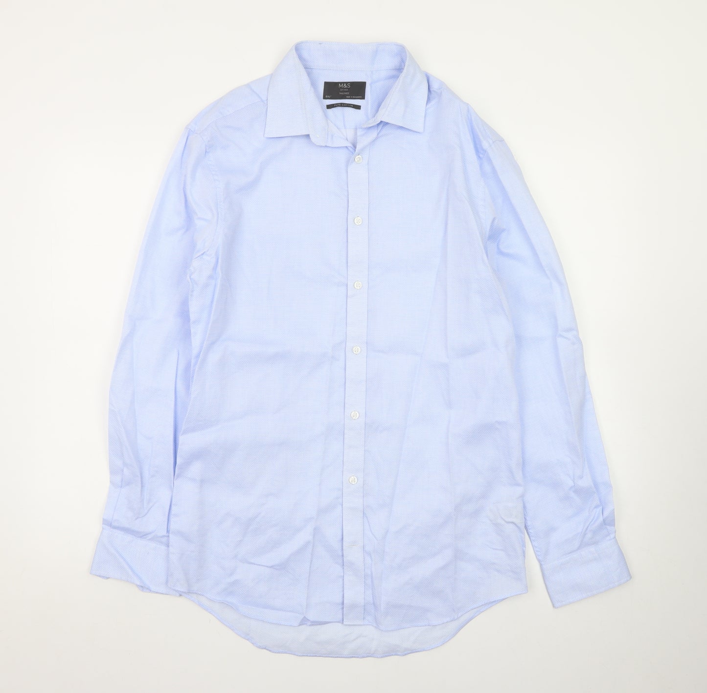 Marks and Spencer Men's Blue Tailored Fit 15.5in Pure Cotton Formal Shirt