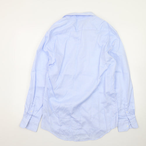 Marks and Spencer Men's Blue Tailored Fit 15.5in Pure Cotton Formal Shirt