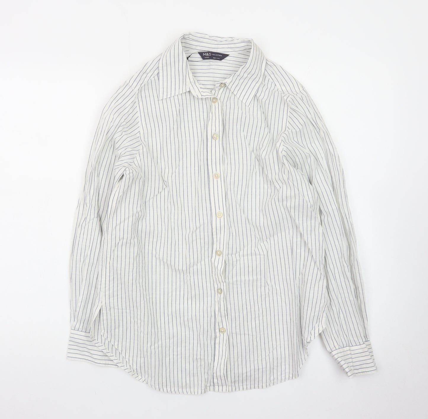 Marks and Spencer Women’s White Striped Button-Up Shirt Size 8