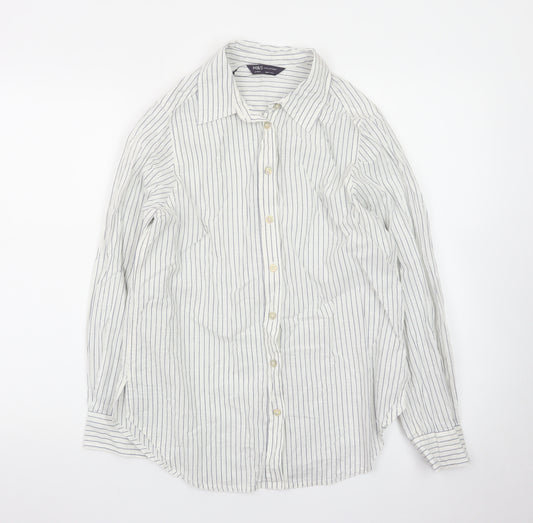 Marks and Spencer Women’s White Striped Button-Up Shirt Size 8