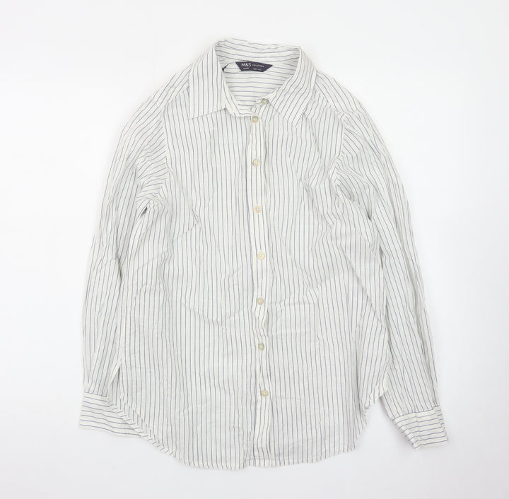 Marks and Spencer Women’s White Striped Button-Up Shirt Size 8