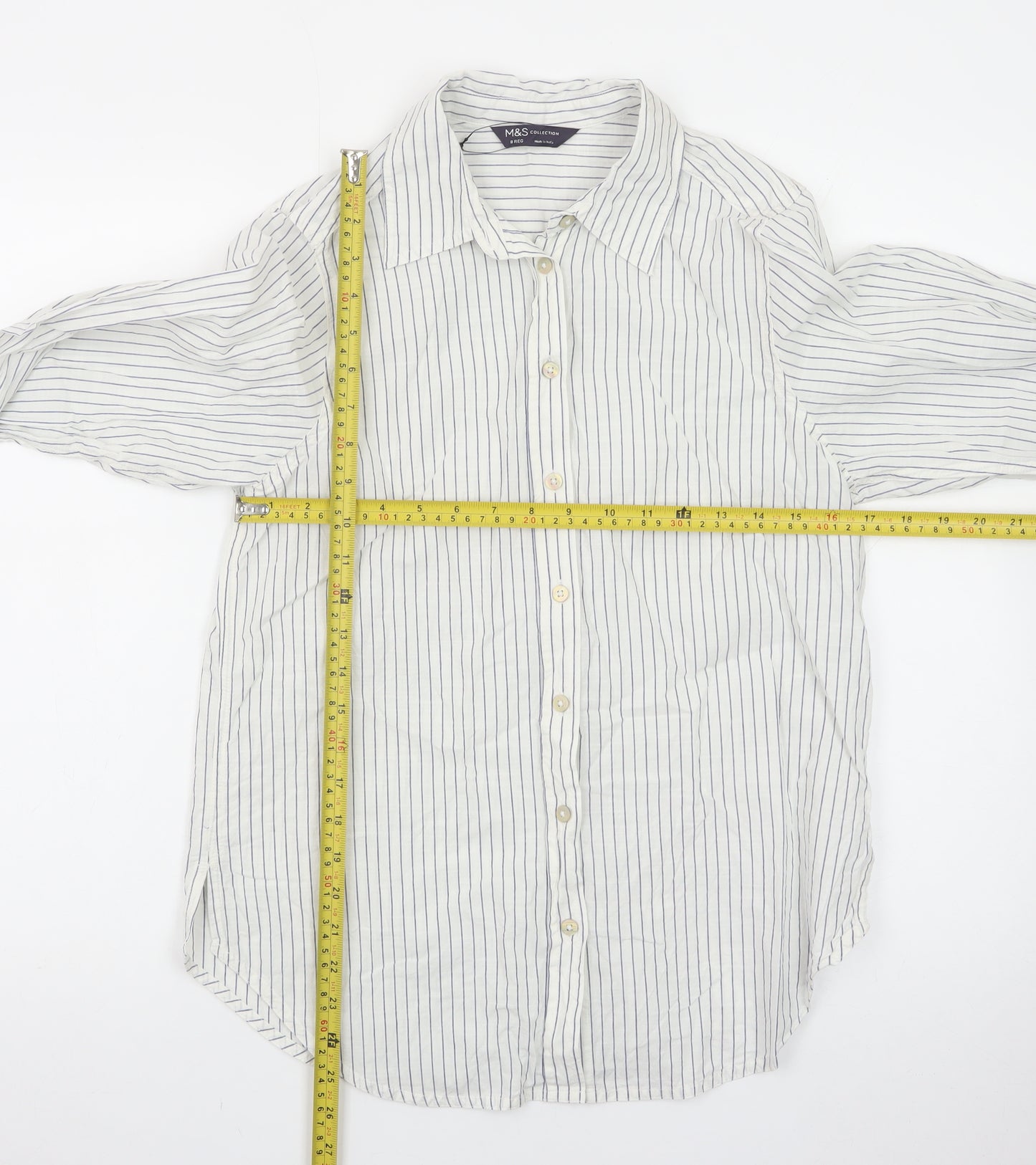 Marks and Spencer Women’s White Striped Button-Up Shirt Size 8
