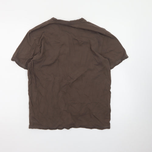 Next Men's Brown Henley Short Sleeve Graphic Cotton T-Shirt Size L