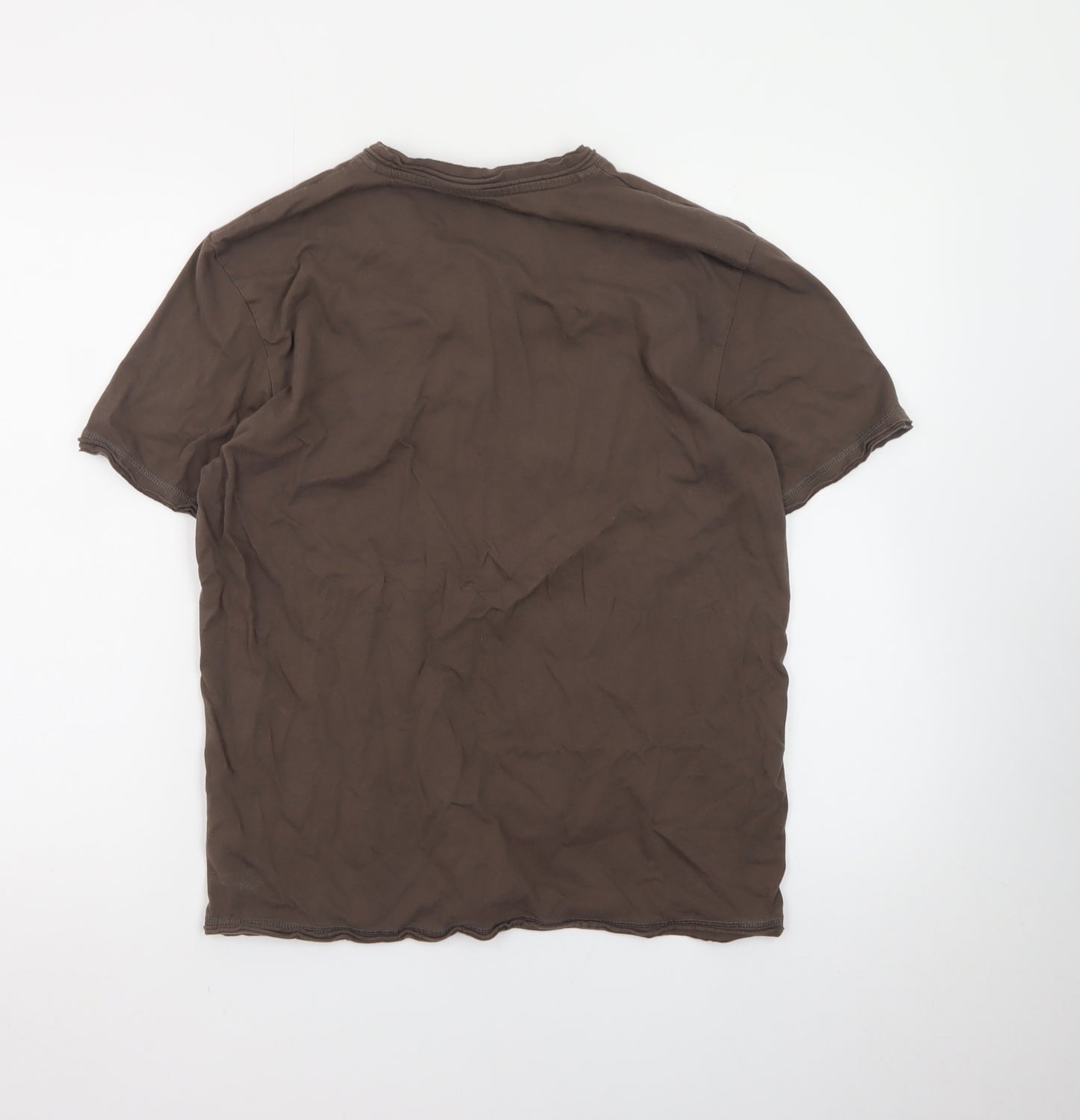 Next Men's Brown Henley Short Sleeve Graphic Cotton T-Shirt Size L