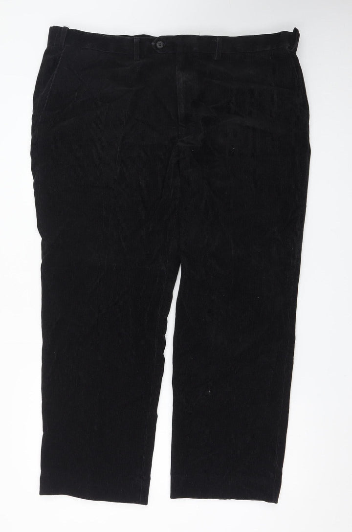 Marks and Spencer Womens Black Corduroy Straight Trousers Size 42in Waist
