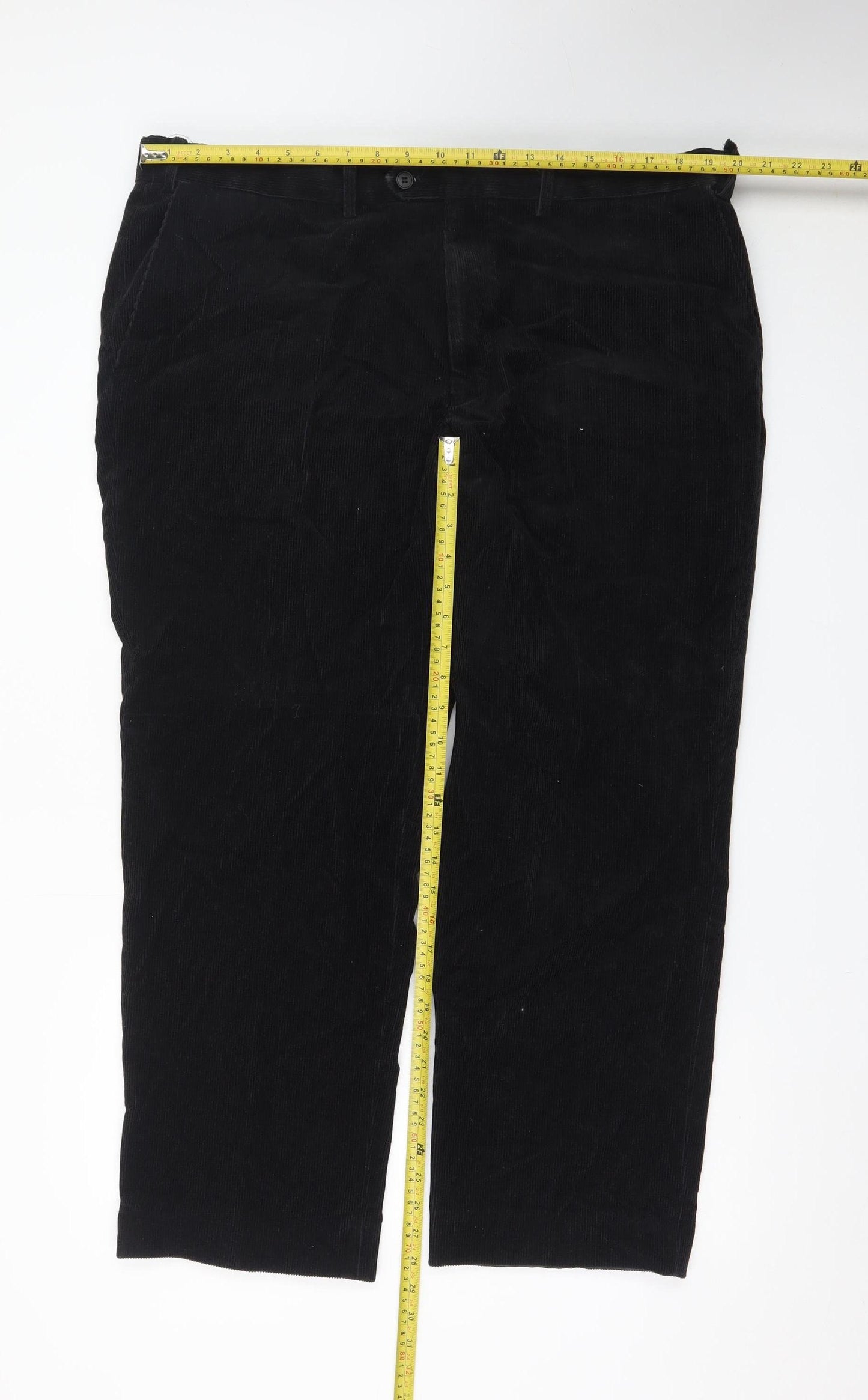 Marks and Spencer Womens Black Corduroy Straight Trousers Size 42in Waist