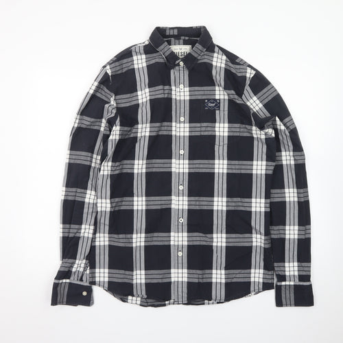 Diesel Men's Black Checked Long Sleeve Button-Up Shirt Size L