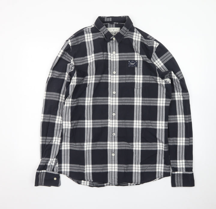 Diesel Men's Black Checked Long Sleeve Button-Up Shirt Size L
