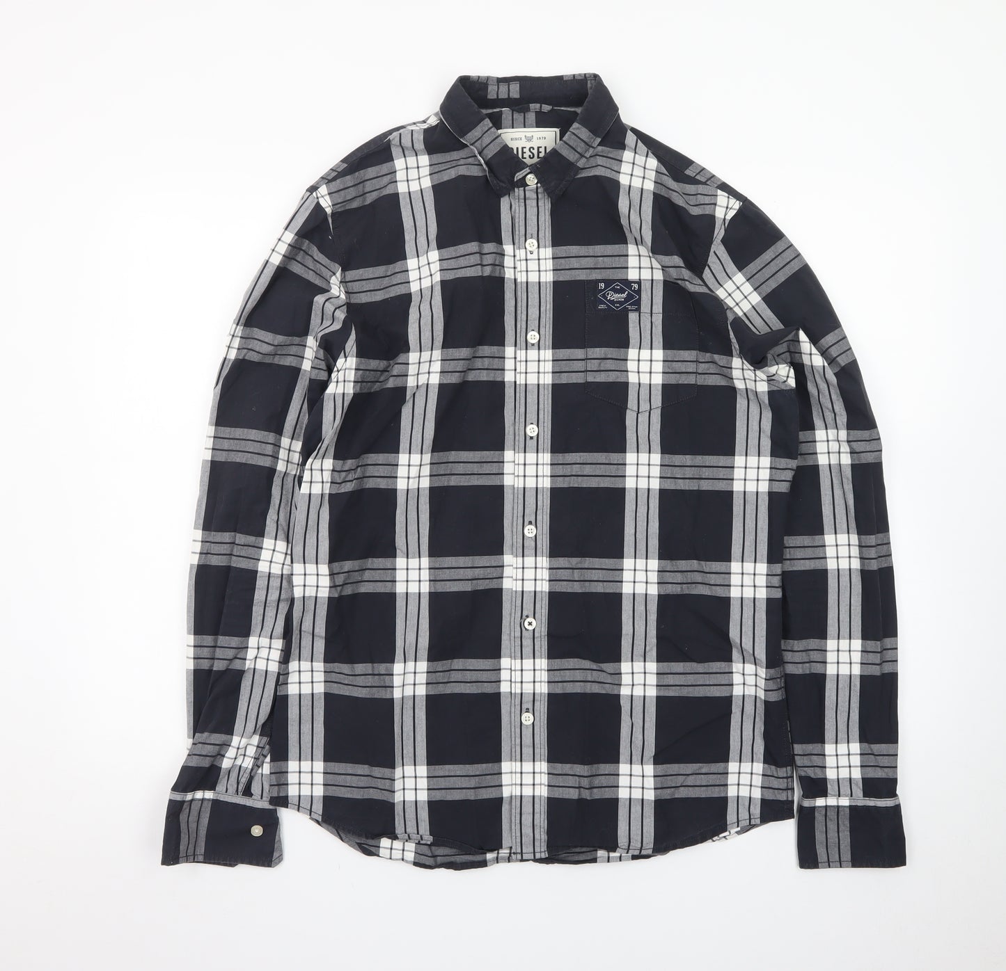 Diesel Men's Black Checked Long Sleeve Button-Up Shirt Size L