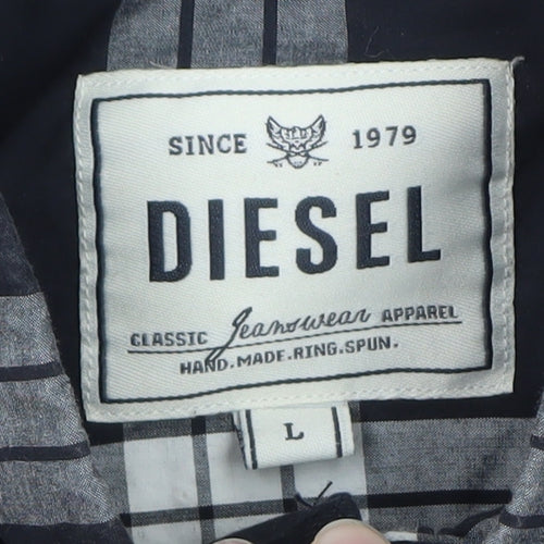 Diesel Men's Black Checked Long Sleeve Button-Up Shirt Size L