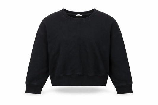 Front view of Hush women’s black l sweatshirt crew neck pullover casual loungewear