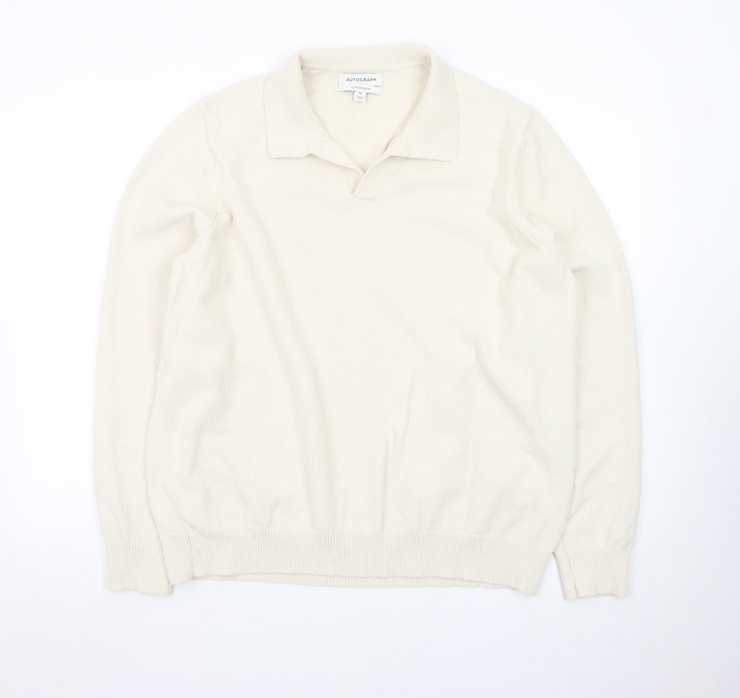 Marks and Spencer Men’s Ivory Collared Cotton Jumper 2XL