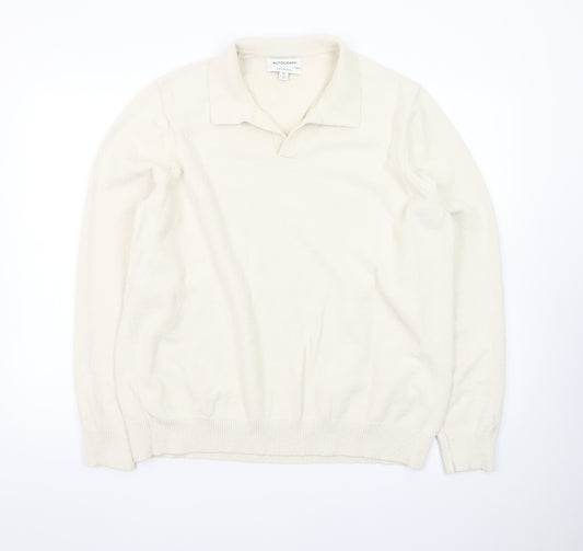 Marks and Spencer Men’s Ivory Collared Cotton Jumper 2XL