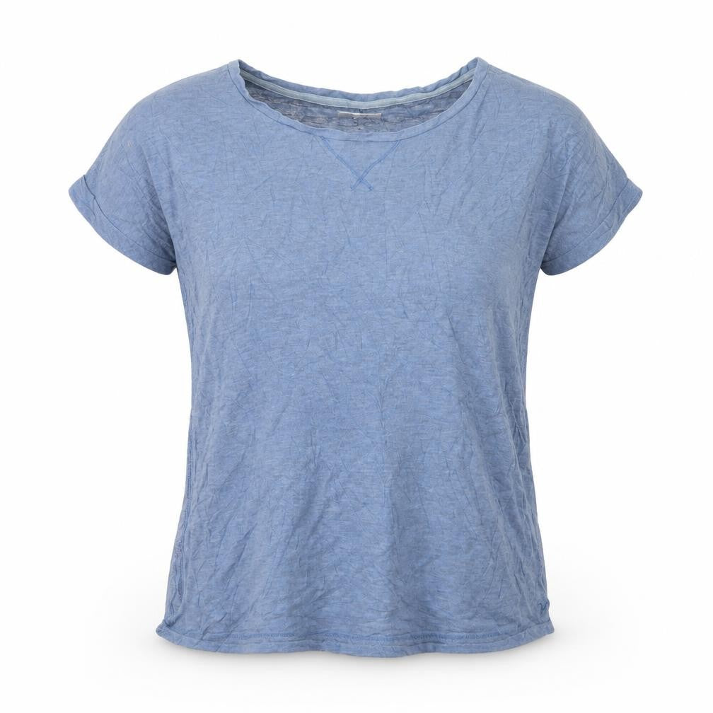 Front view of Wrangler Women Blue Striped Basic T-Shirt XL Casual Soft Top