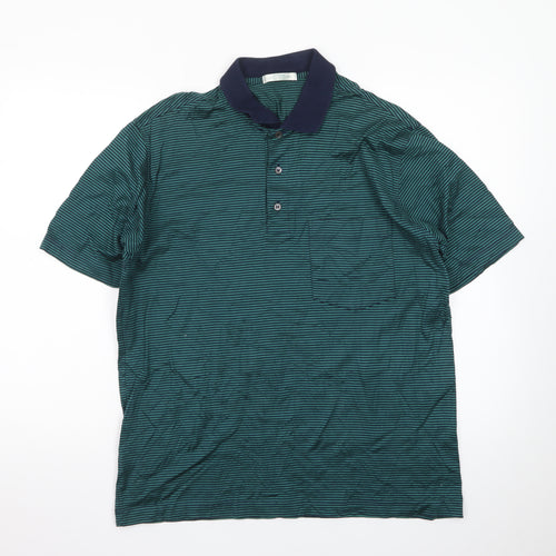 Marks and Spencer St Michael Green Striped Cotton Polo Shirt Men's M