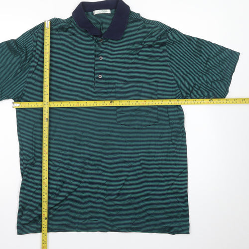 Marks and Spencer St Michael Green Striped Cotton Polo Shirt Men's M
