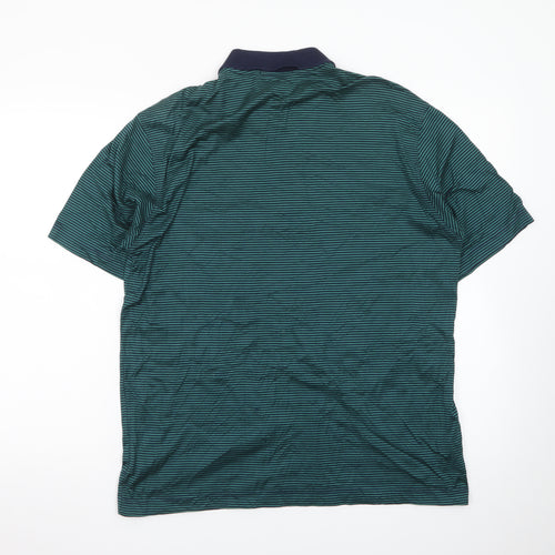 Marks and Spencer St Michael Green Striped Cotton Polo Shirt Men's M