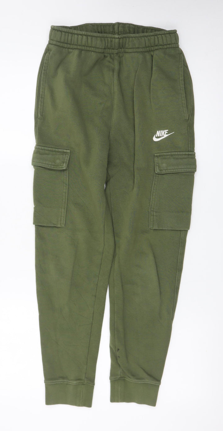 Nike Men's Green Cargo Jogger Trousers XS Fleece Lined