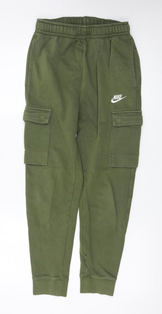 Nike Men's Green Cargo Jogger Trousers XS Fleece Lined