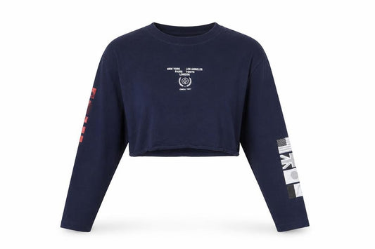 Front view of Urban Outfitters Women Blue Cropped Long Sleeve T-Shirt S