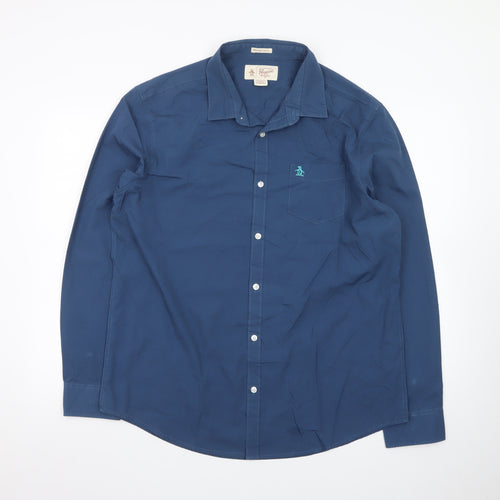 Original Penguin by Munsingwear Men's Blue Heritage Slim Fit Dress Shirt XL