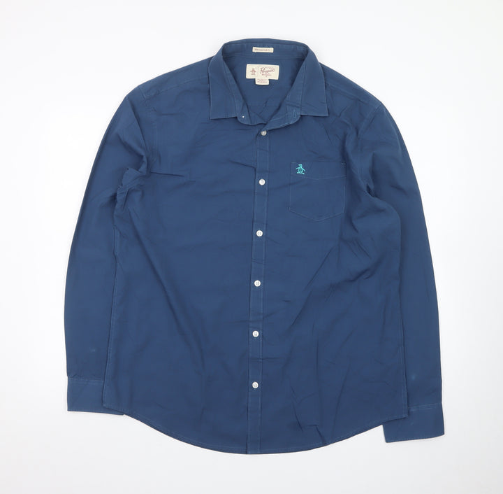 Original Penguin by Munsingwear Men's Blue Heritage Slim Fit Dress Shirt XL