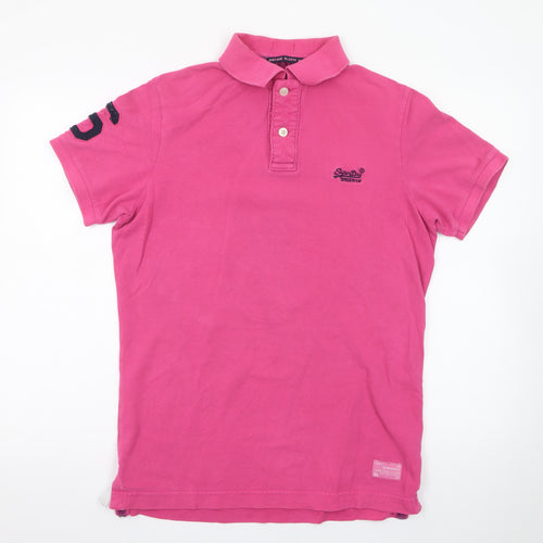 Superdry Men's Pink Cotton Polo Shirt Size L Short Sleeve Classic Fit