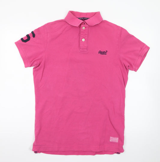 Superdry Men's Pink Cotton Polo Shirt Size L Short Sleeve Classic Fit