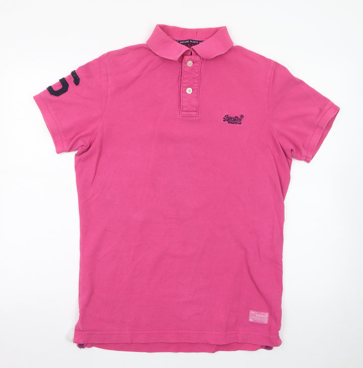 Superdry Men's Pink Cotton Polo Shirt Size L Short Sleeve Classic Fit
