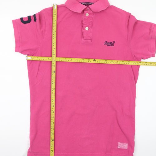 Superdry Men's Pink Cotton Polo Shirt Size L Short Sleeve Classic Fit