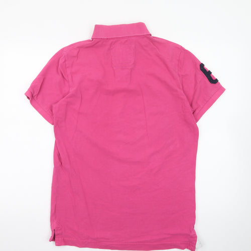 Superdry Men's Pink Cotton Polo Shirt Size L Short Sleeve Classic Fit