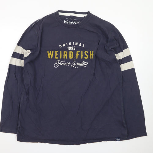 Weird Fish Men's Blue Long Sleeve Cotton Graphic T-Shirt 2XL