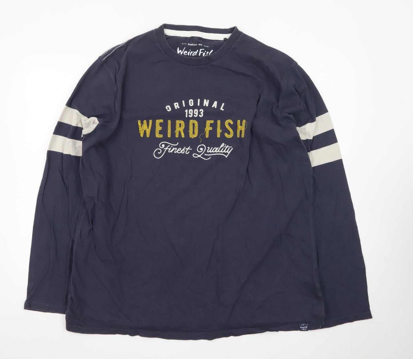 Weird Fish Men's Blue Long Sleeve Cotton Graphic T-Shirt 2XL