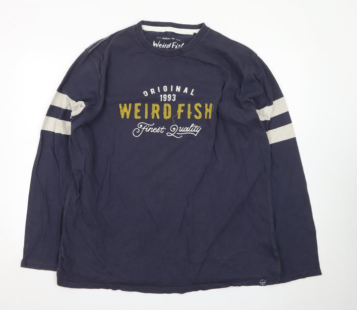 Weird Fish Men's Blue Long Sleeve Cotton Graphic T-Shirt 2XL
