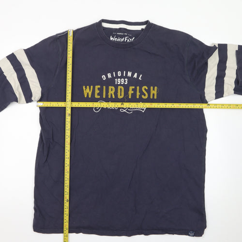 Weird Fish Men's Blue Long Sleeve Cotton Graphic T-Shirt 2XL